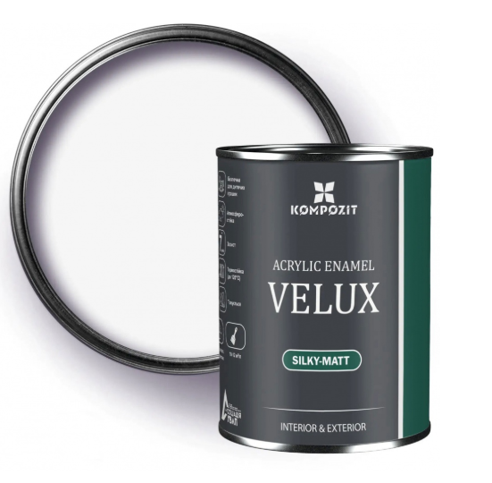 Емаль акрилова Kompozit VELUX 100 біла шовковистий мат 0,75 л